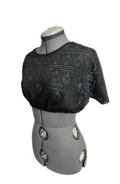 Self Esteem Sheer Crochet Crop Top Sz M Black Geometric Whimsygoth Boho Layering